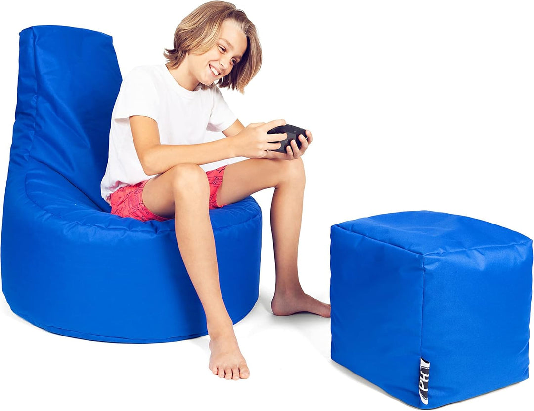 PATCH HOME Gamer Sessel Sitzsack inkl. Würfel Bean Bag Set Ø75cm, 30cm Sitzhöhe, 80cm Höhe + 35x35cm