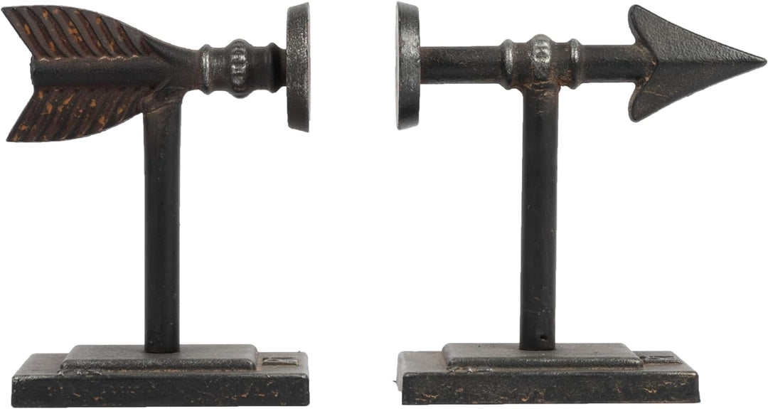 Buchstützen aus Gusseisen in Pfeilform, Bronze, 2 Stück Schwarz, Schwarz