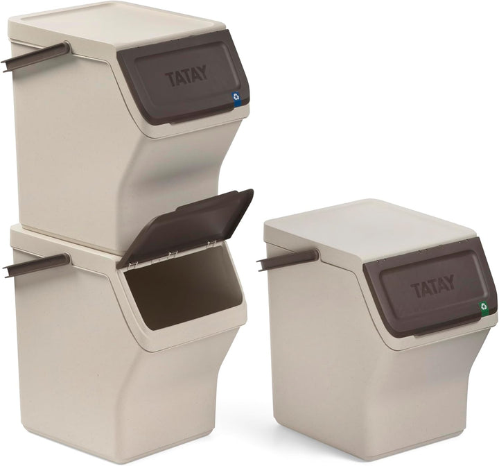 TATAY Mülltrennsystem Easy Waste 20L | 3er Set Recycling Behälter | Modular und Stapelbar | Deckel m