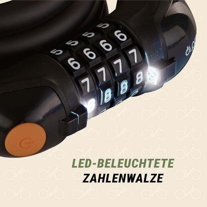 Prophete Fahrradschloss, Zahlen-Kettenschloss, 5-facher Code, Länge 120 cm, Farbe schwarz