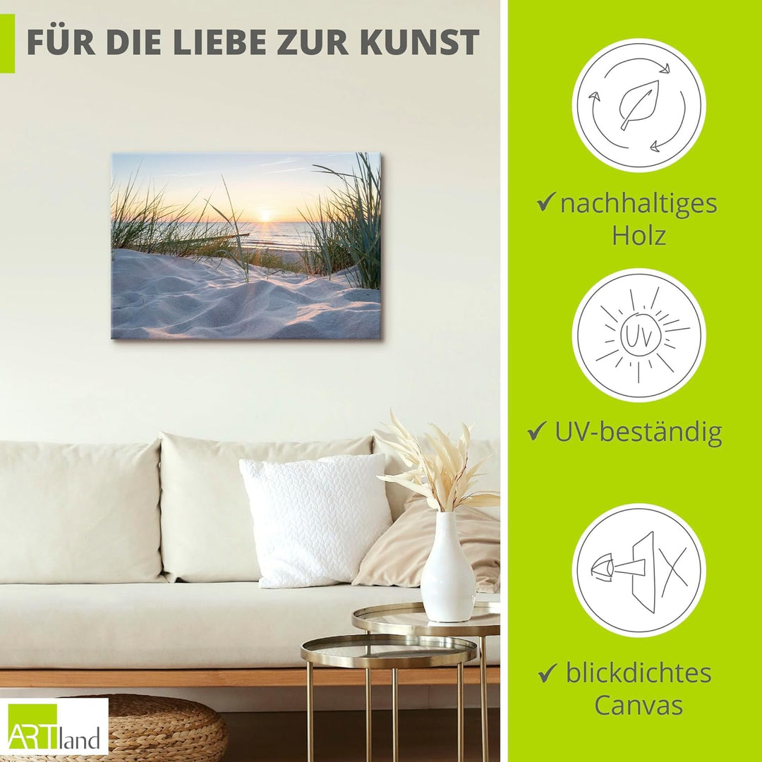 ARTland Leinwandbilder Wandbild Bild Leinwand 70x50 cm Strand Küste Ostsee Dünen Meer Landschaft Nat