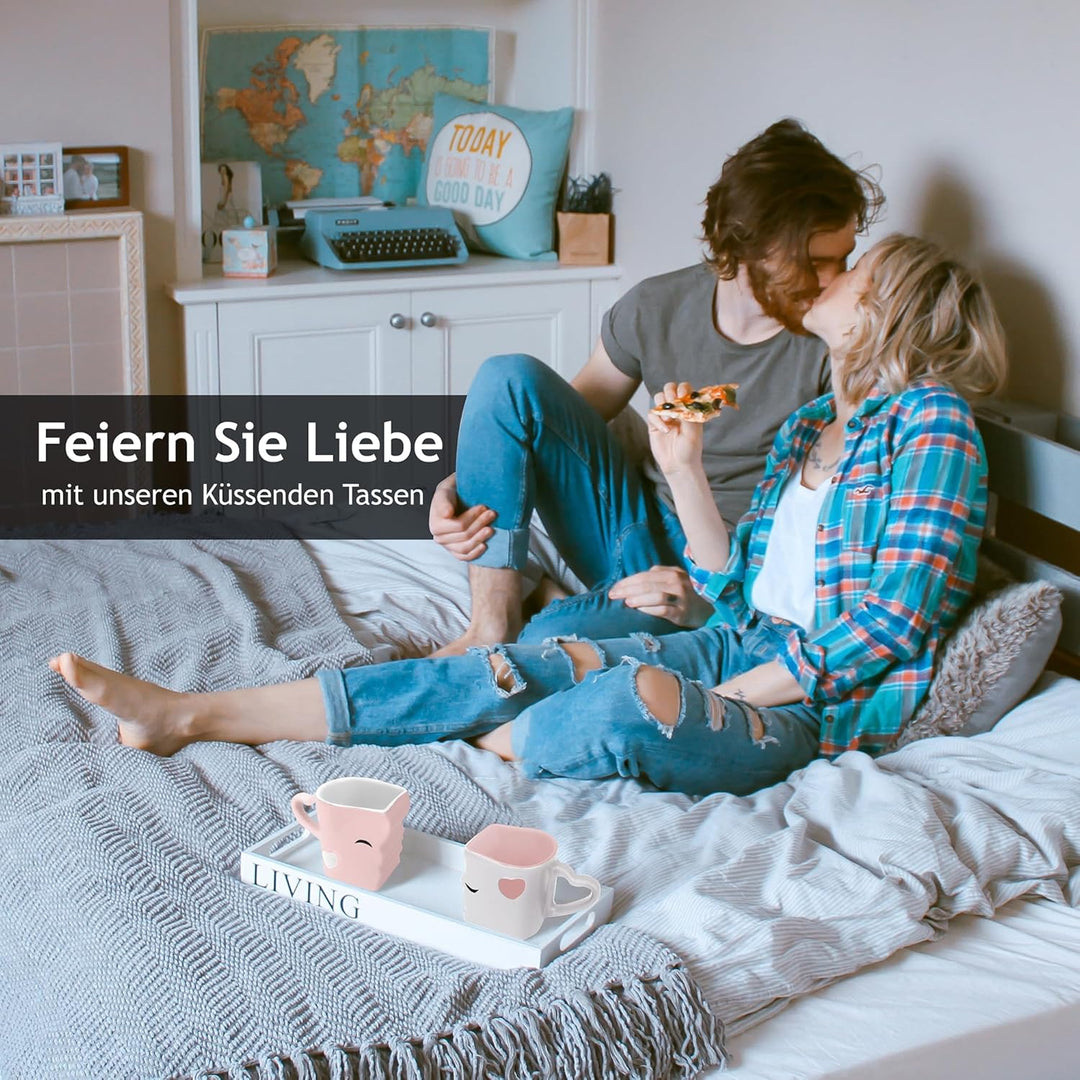 MIAMIO - Kaffeetassen/Küssende Tassen Set Geschenke für Frauen/Männer/Freund/Freundin zur Hochzeit/W