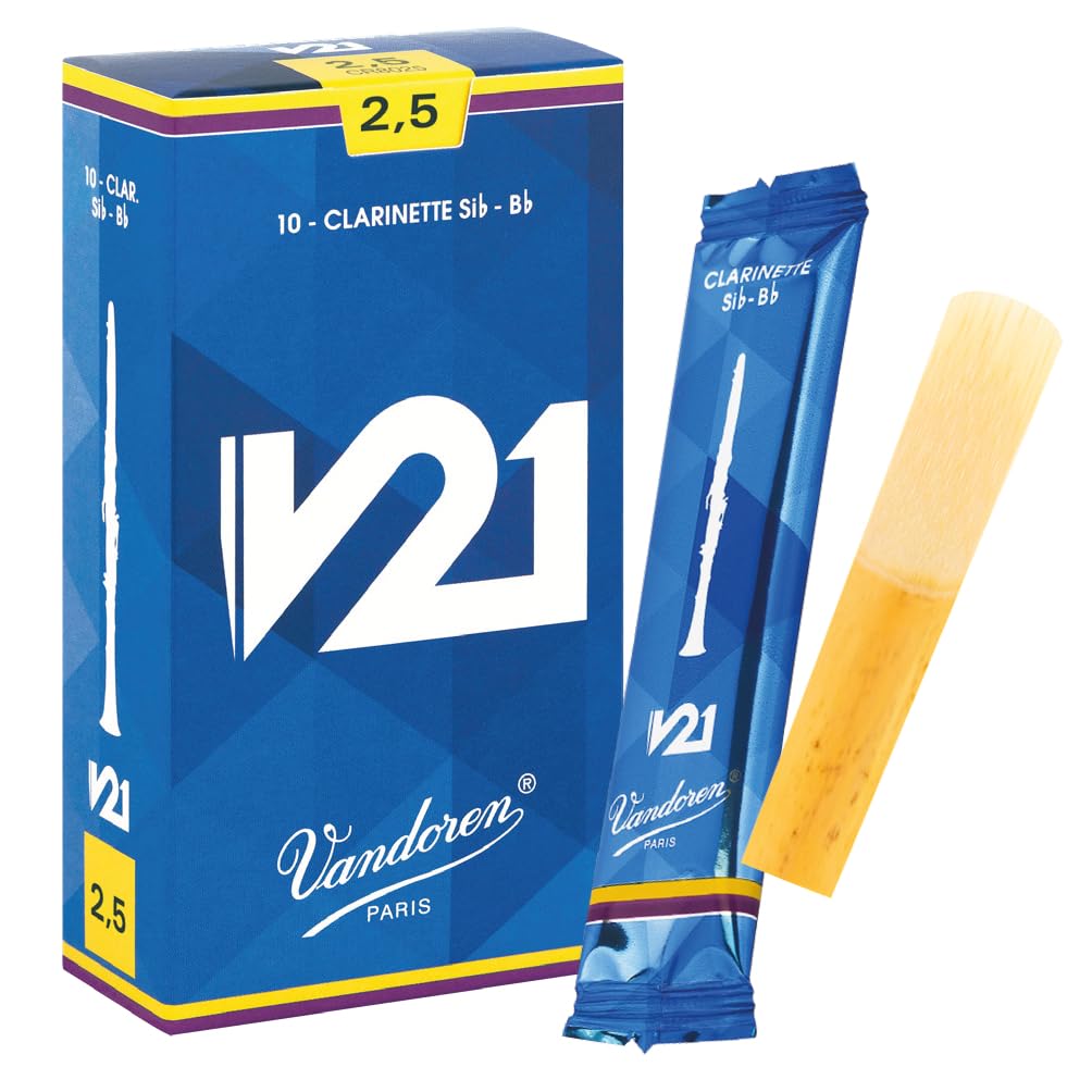 Vandoren CR8025 Blätter für B-Klarinette, Serie V21, Stärke 2,5, 10 Stück, Blau Strength 2.5, Streng