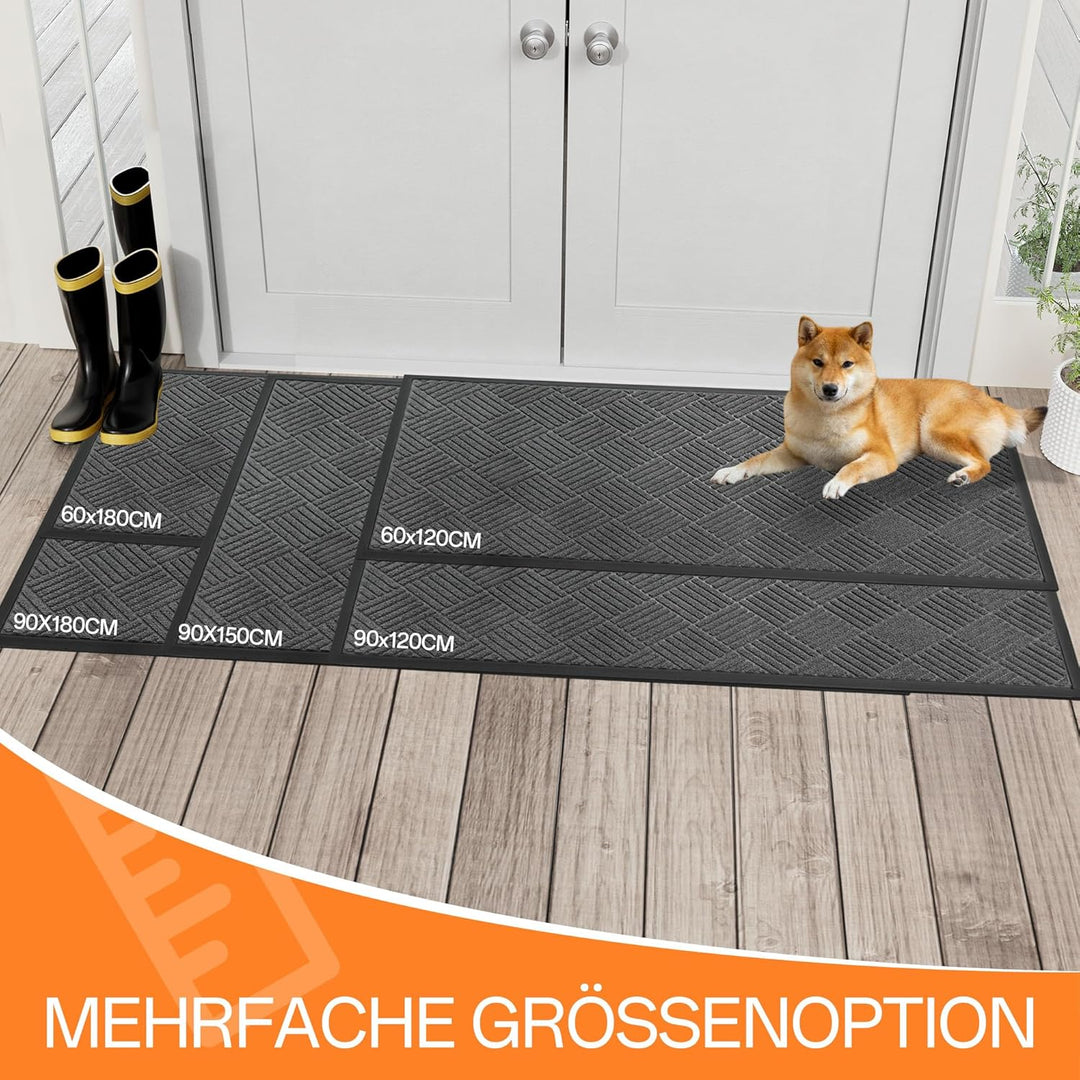 Fussmatte für Haustür innen und aussen, 60 x 180 cm Schmutzfangmatte für Eingangsbereiche, rutschfes