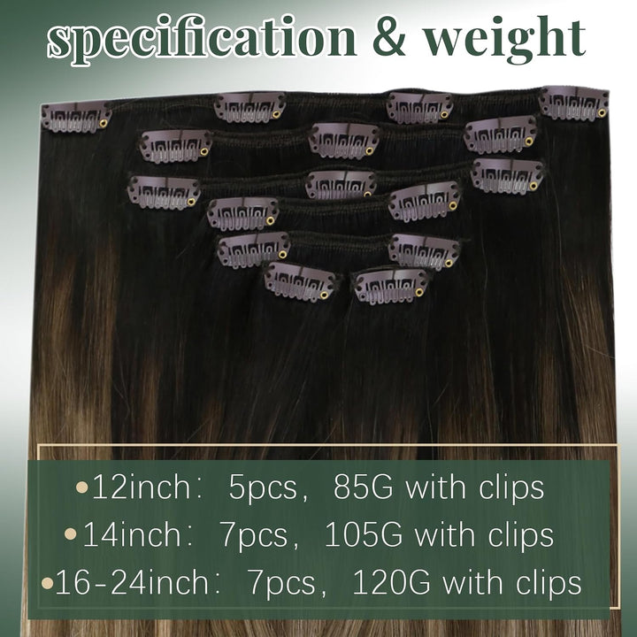 Ugeat Clip in Extensions Echthaar Balayage Braun Glatt Clip in Haarverlängerung Mittelbraun Balayage