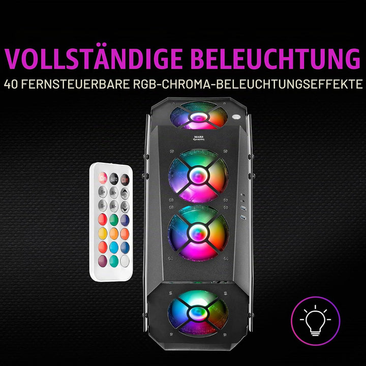 Mars Gaming MC51, Gehäuse Gaming PC ATX, Doppelt Gehärtetes Glas, 5X Lüfter RGB 12cm, Schwarz MC-51