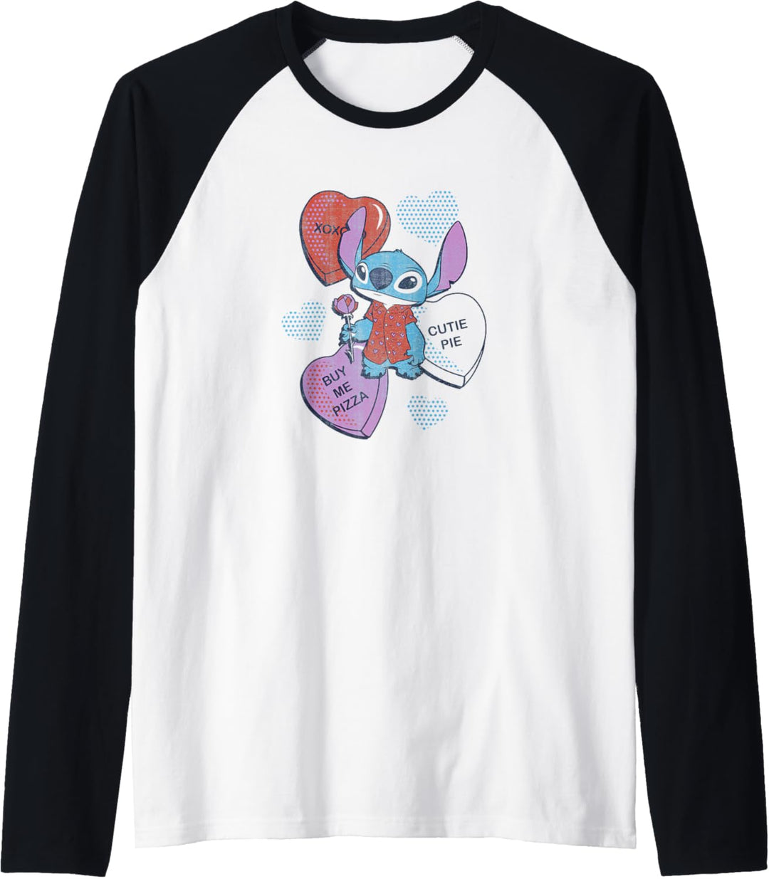 Disney Lilo & Stitch Valentinstag Candy Hearts & Flowers Raglan