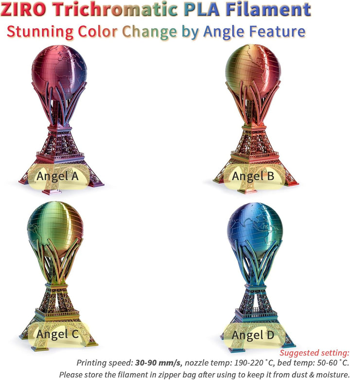 ZIRO PLA Filament Dreifach Farbe Coextrusion Silk 3D Drucker Filament 1.75mm für 3D-Drucker & 3D-Sti