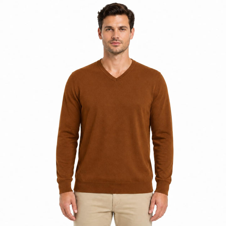 Herren Baumwolle Übergross V-Ausschnitt Klassik Pullover, Camel