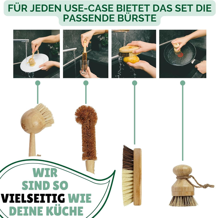PROTEA Spülbürste mit Ersatzköpfen (4er Set) - nachhaltige Geschirrbürste - wiederverwendbar - aus B