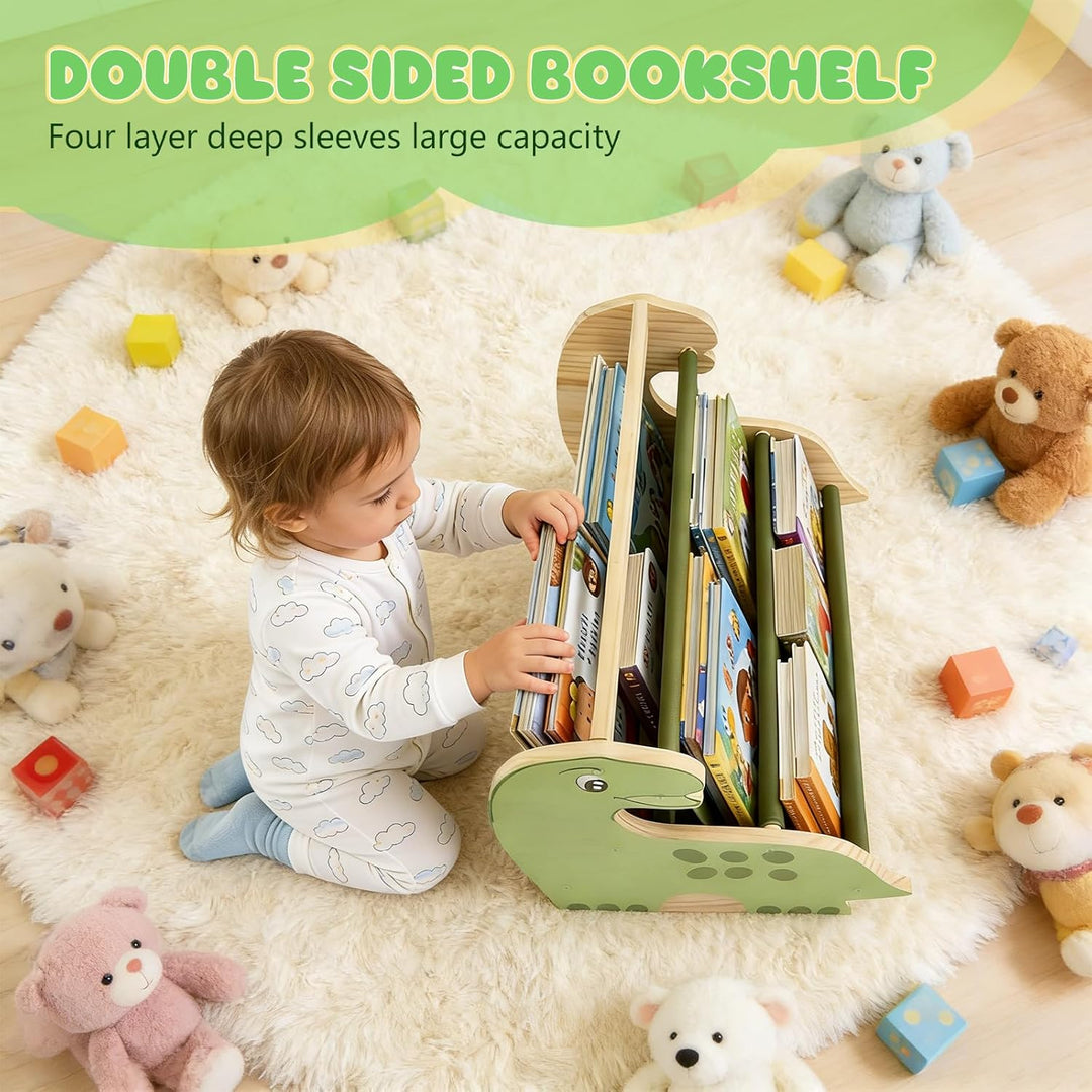 Bücherregal Kinder, Montessori Kinder Buchständer aus Holz mit 4 Ablagen, Kinderregal für Buchaufbew