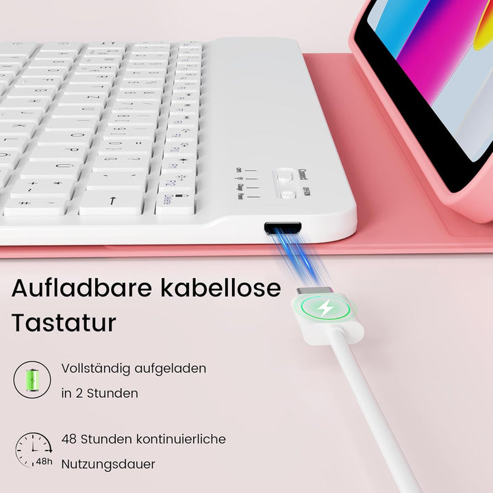 Hülle mit Tastatur für iPad (A16) 11/10 Generation 11/10,9 Zoll 2025/2022, Abnehmbare Kabellose Blue