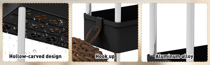 HUOLE Aufbewahrungswagen mit Rollen, Beistellwagen mit Haken, für Küche, Badezimmer, 86 x 12,5 x 40