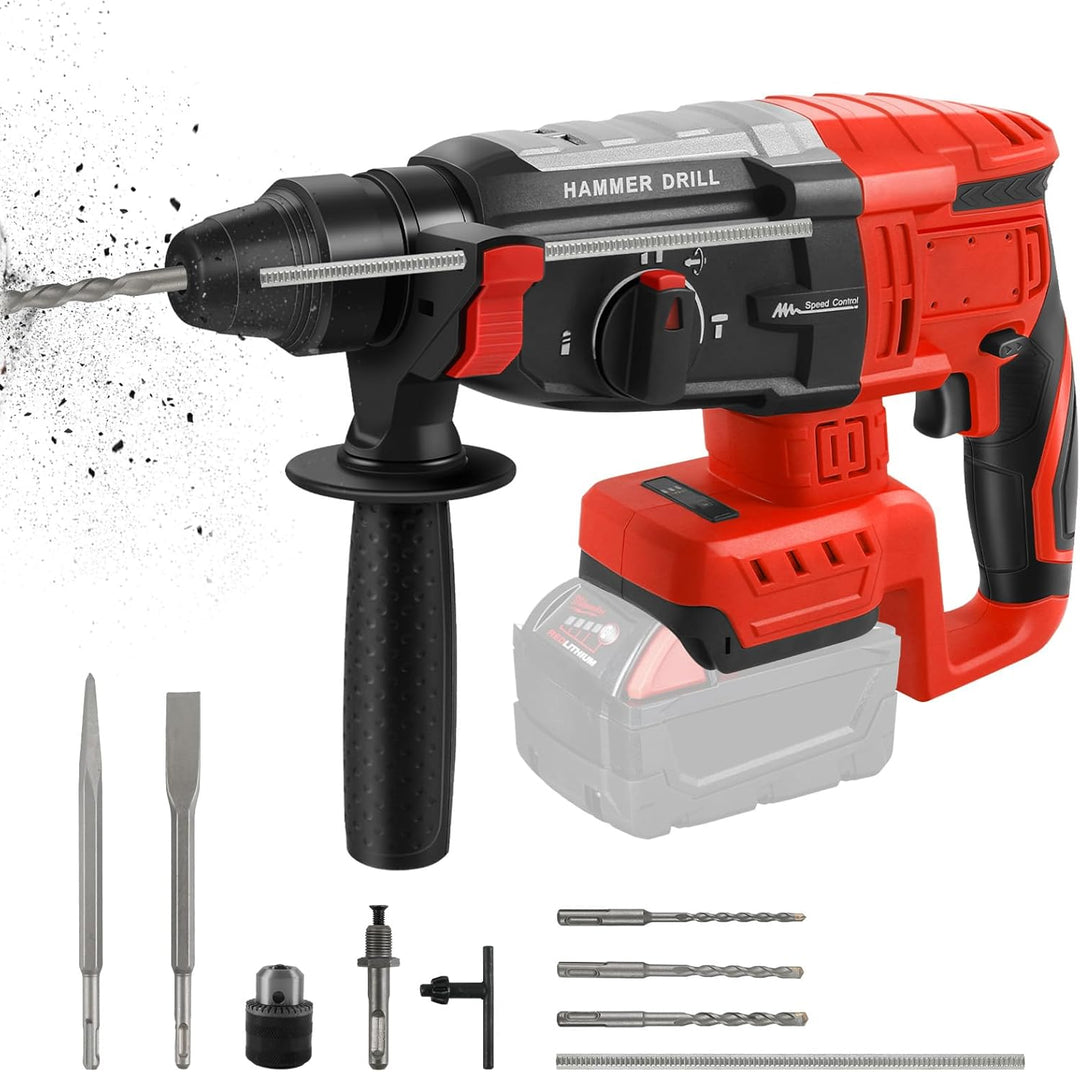 Professional Bohrhammer 600W kompatibel für Milwaukee 18V Akku(ohne Akku),Abbruchhammer Geschwindigk