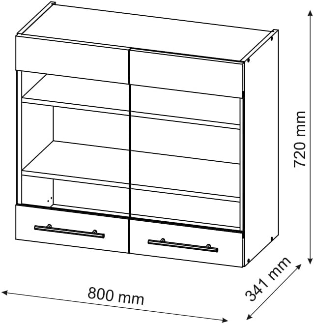 Vicco Küchenschrank Glas Fame-Line, Goldkraft Eiche/Weiss, 80 cm Goldkraft Eiche Hängeglasschrank 80