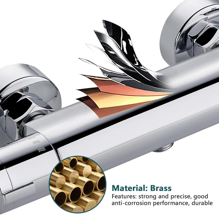 Duscharmatur mit Thermostat, Aufputz Mischbatterie Dusche mit 38°C Sicherheitstaste, Chrom Thermosta