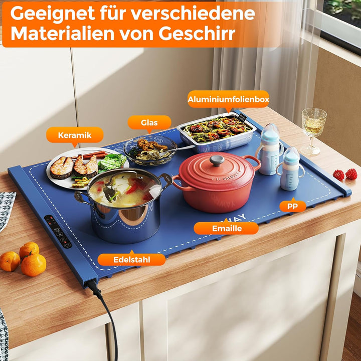 COSTWAY Elektrische Wärmematte Silikon für Lebensmittel, Rollbare Warmhalteplatte, Speisewärmer mit