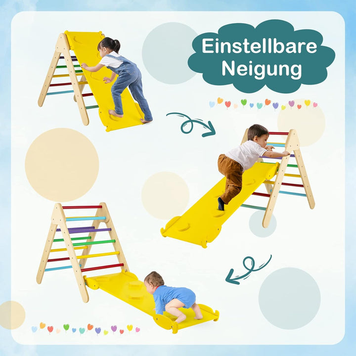 COSTWAY Kletterdreieck mit Rutsche, Klettergerüst Indoor ab 1 Jahr, Sprossendreieck Kletterrampe aus