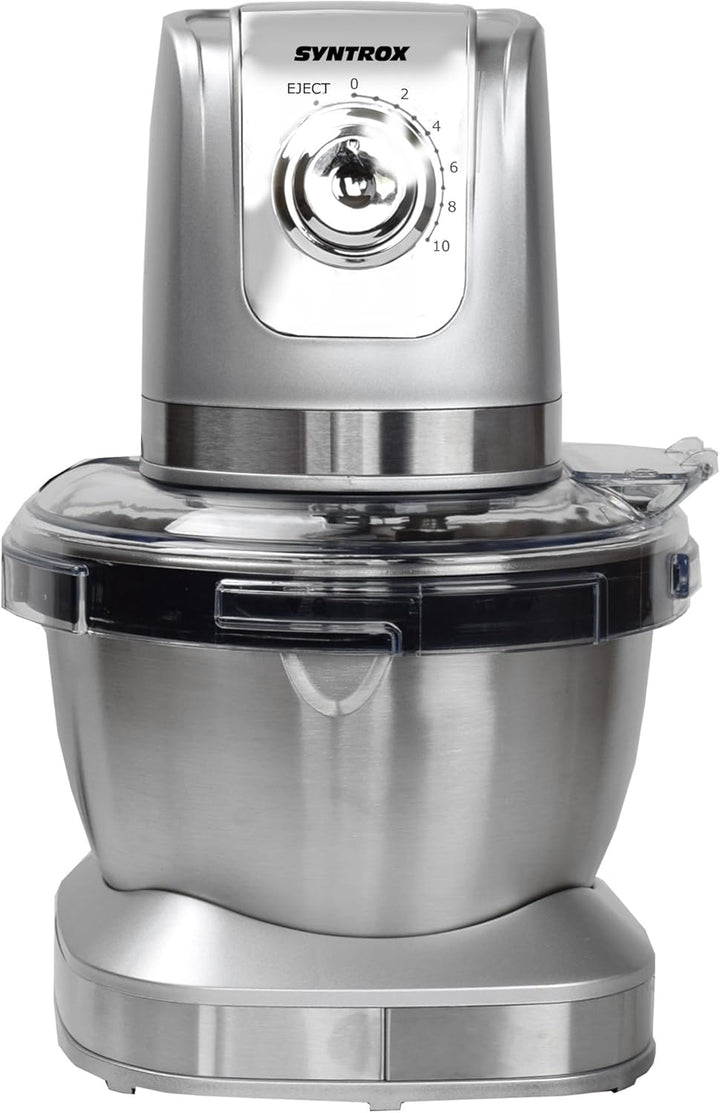 Syntrox Germany KM-600W Küchenmaschine Knetmaschine Mixer, Edelstahl-Behälter, 4 Liter, silber