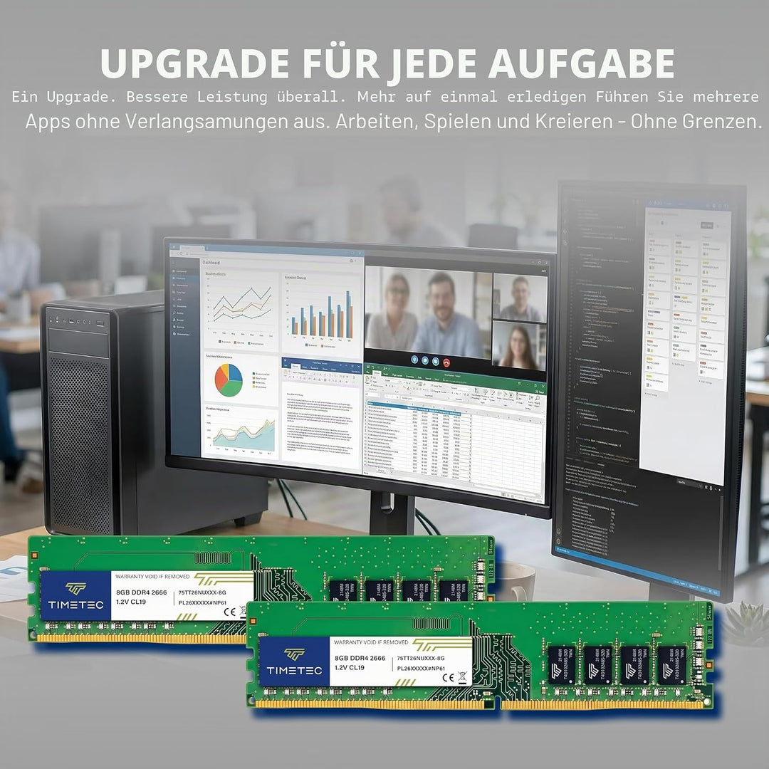 Timetec 8 GB DDR4 2666 MHz PC4-21300 Nicht-ECC ungepuffert 1,2 V CL19 1Rx8 Single Rank 288 Pin UDIMM