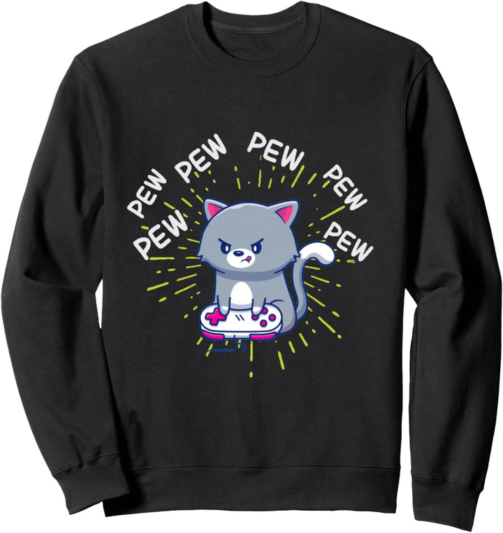 Pew Pew Gaming Cat Katze Videogame Zocken Konsole Gaming Sweatshirt