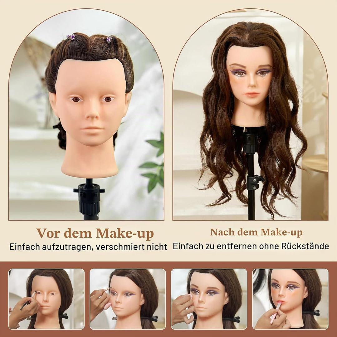 Neverland 71cm Frisierkopf Schminkkopf mit 60% Echthaar, Puppenkopf zum Frisieren Übungskopf Trainin