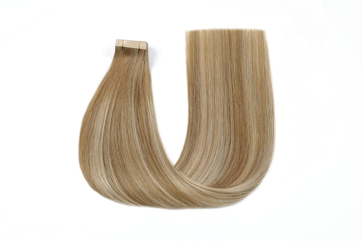 HotLulana Tape Extensions Echthaar Hellbraun Mix Dunkelblond Invisible Tape Extensions Echthaar Bala
