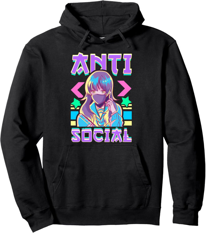 Cute Anti Social Vaporwave Anime Girl Japanese Antisocial Pullover Hoodie