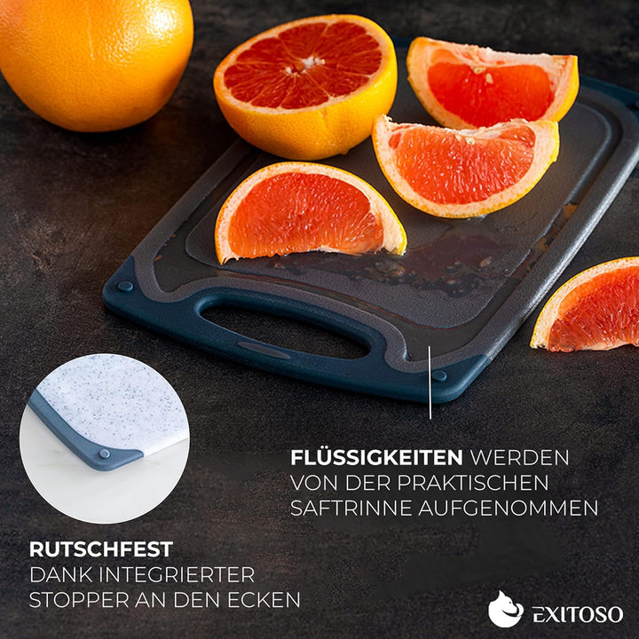 Exitoso Frühstücksbrettchen 4er Set mit Saftrille & Griff aus Kunststoff | Rutschfestes & spülmaschi