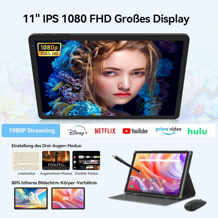 2025 Neueste Tablet 11 Zoll Android 14 Tablets,Tablet mit Tastatur Maus,5G Wifi Tablett PC Mit 16GB+