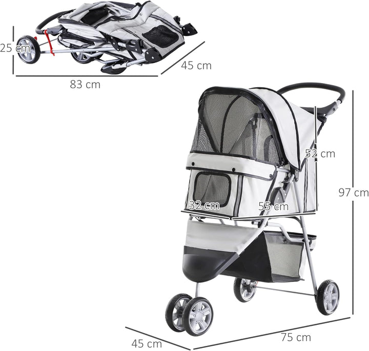 PawHut Hundewagen Hundebuggy Buggy Hunde Katzen Pet Stroller Hunde Buggy Grau grau 75L x 45B x 97H c