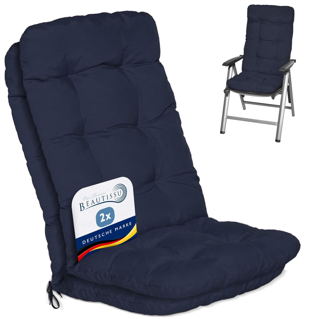 Beautissu 2er Set Hochlehner Auflagen 120x50x8cm - Sitzpolster Set für Gartenstühle Outdoor Stuhlkis