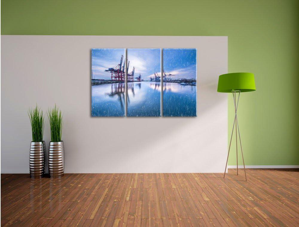 Pixxprint Hafen im Abendschein als Leinwandbild/Grösse: 3 Teilig (120x80) cm/Wandbild/Kunstdruck/fer