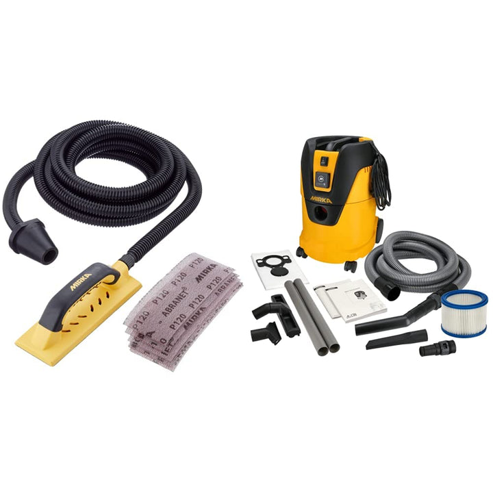 Mirka Handy Handschleifer Starter-Kit, Hand-Wandschleifer mit Bügelgriff und Klett + Industriestaubs