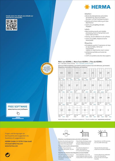 HERMA 4617 Universal Etiketten, 200 Blatt, 70 x 67,7 mm, 12 Stück pro A4 Bogen, 2400 Aufkleber, selb