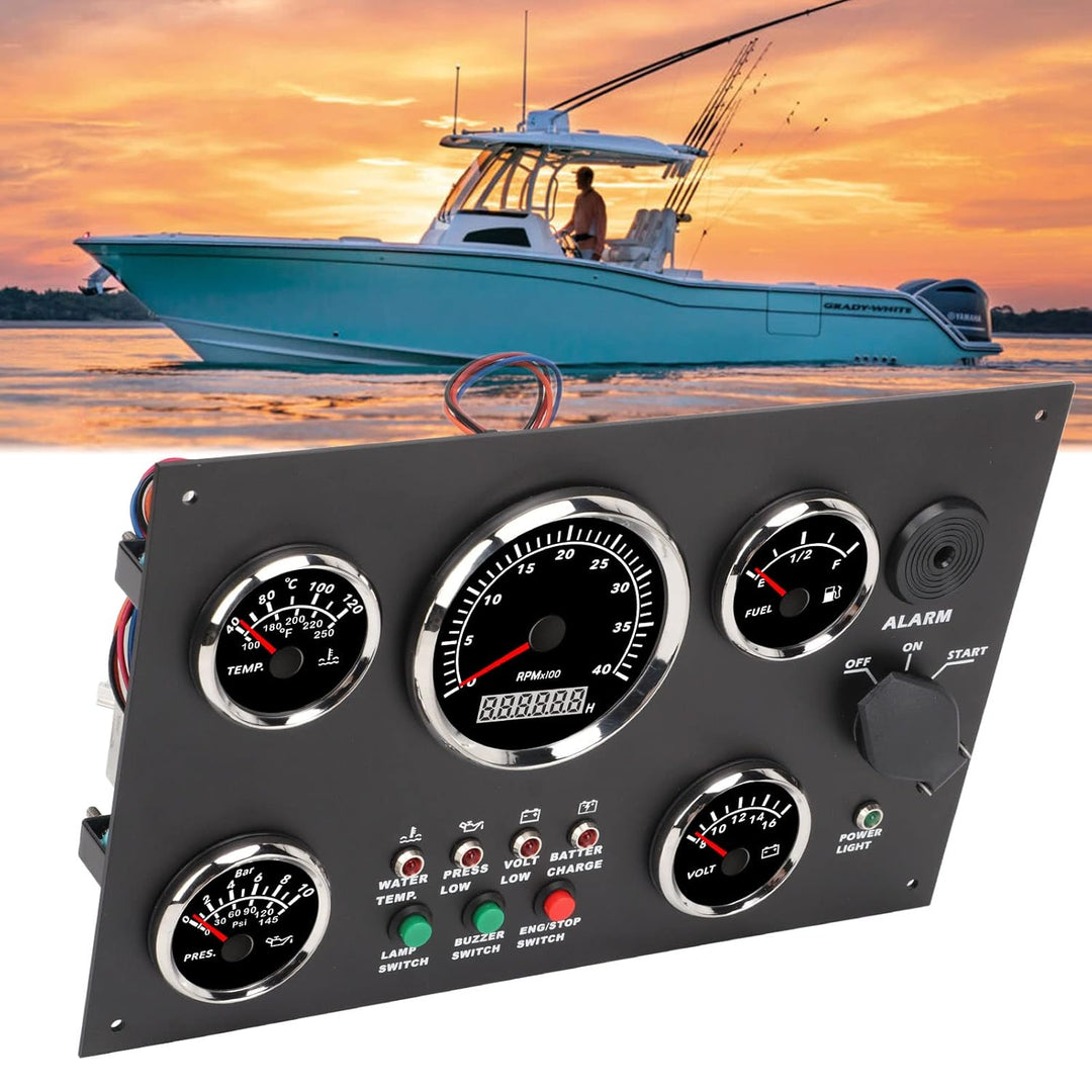 Aramox Marine-Instrumententafel, Boots-Instrumententafel Tachometer Kraftstoffstand Wassertemperatur