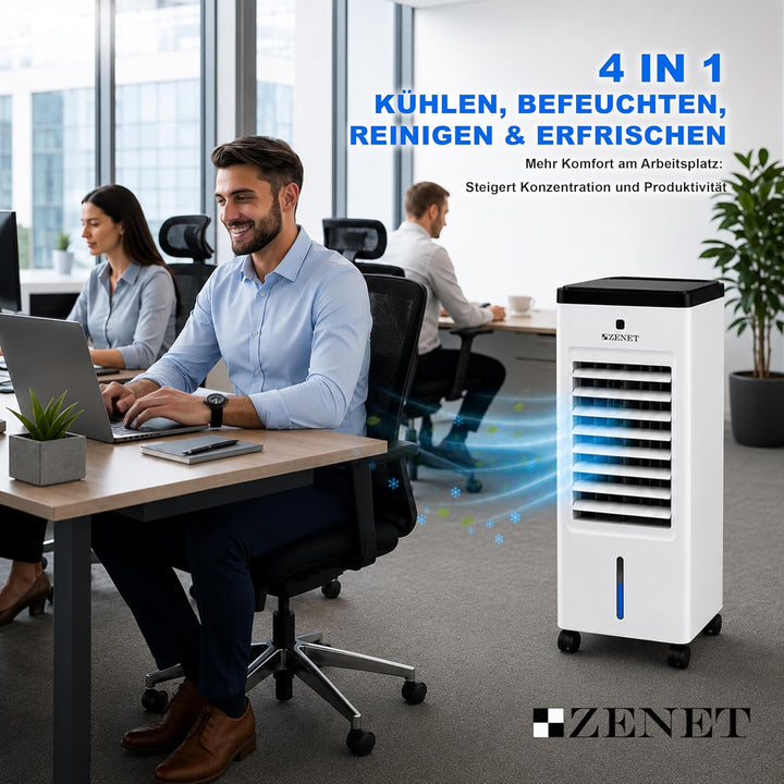 ZENET ZET-483 Luftkühler & Klimaanlage ohne Abluftschlauch: Mini Klimagerät & Ventilator mit Wasserk