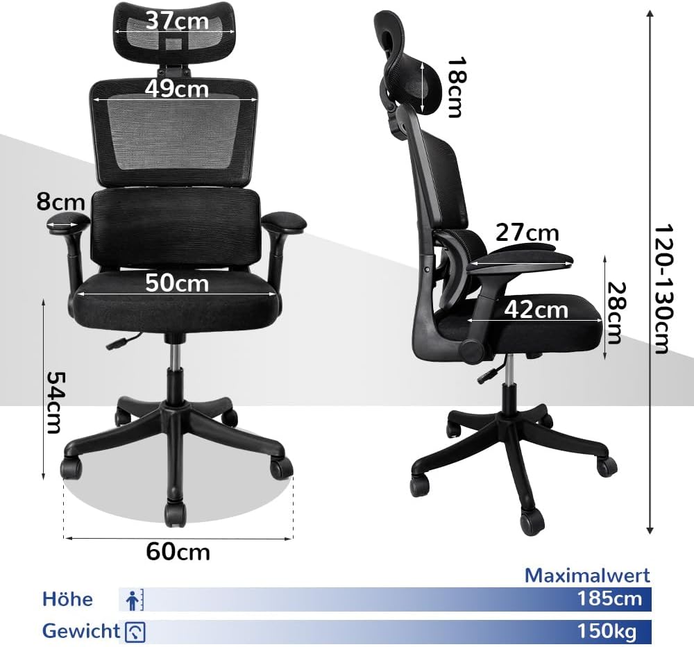 Ergonomischer Bürostuhl, Lendenwirbelstütze, höhenverstellbarer Chefsessel, Drehstuhl, Netzstuhl (Bl