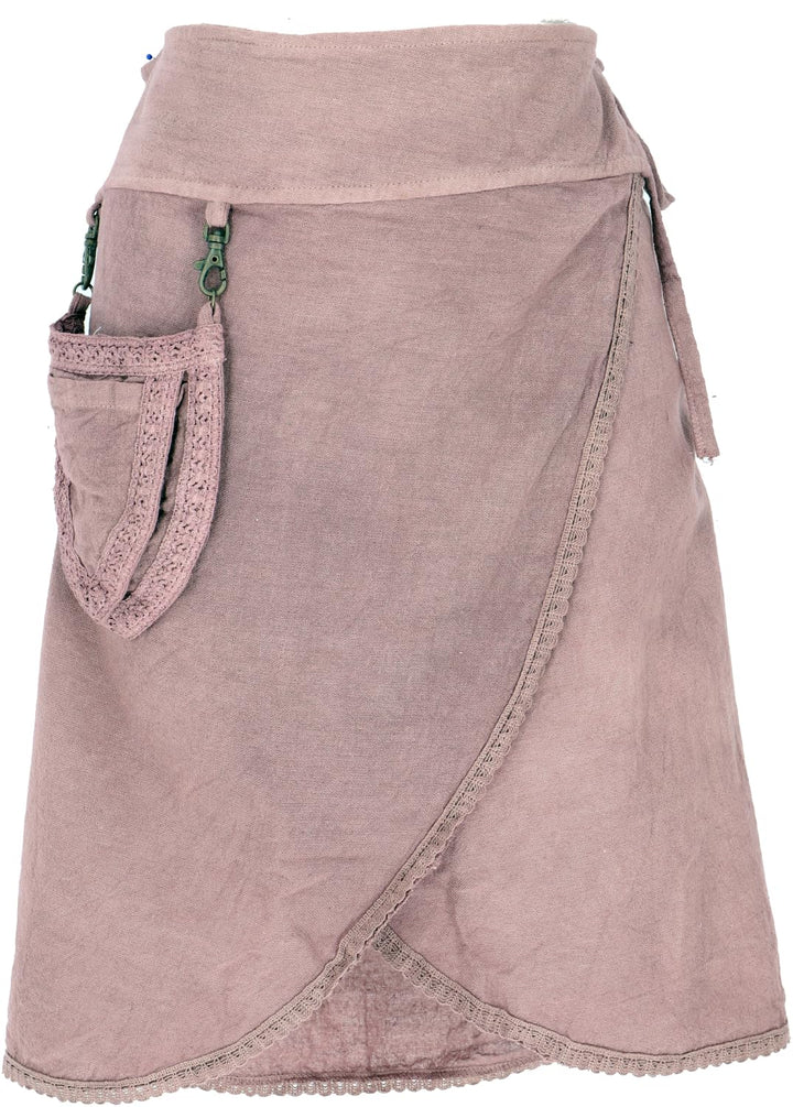 GURU SHOP Pixi Festival Minirock, Natürlicher Ethno Wickelrock mit Tasche, Spitze, Damen, Orange, Ba