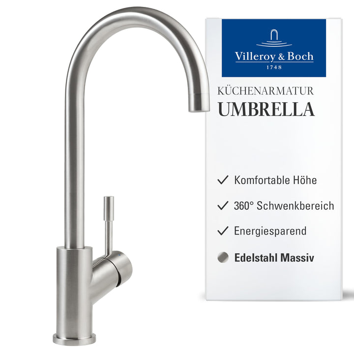 Villeroy & Boch Umbrella | Hochdruck | Einhand-Küchenarmatur | Edelstahl massiv | 925300LC Edelstahl