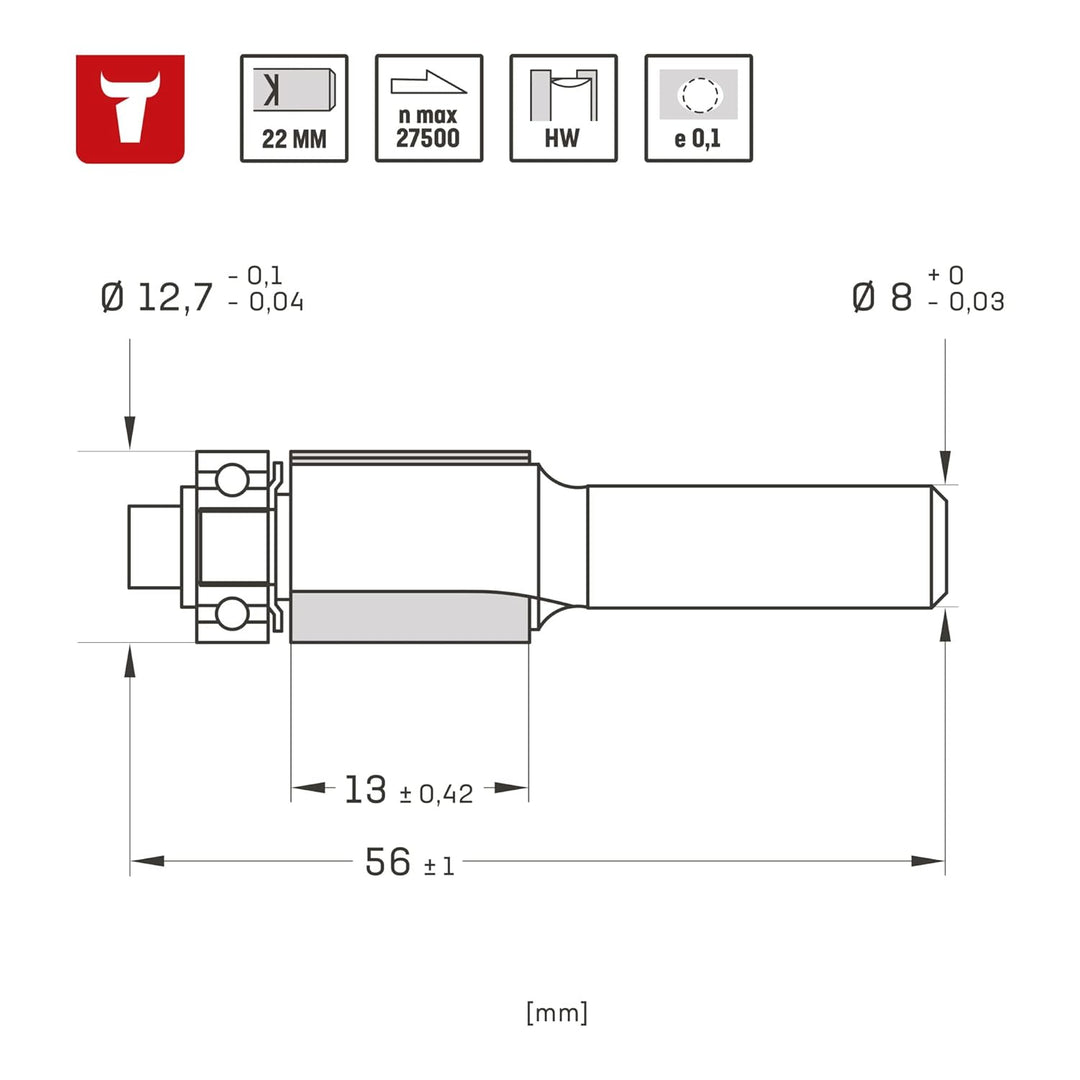 STIER Bündigfräser D12,7 x L13 x S8 mm HM (HW)