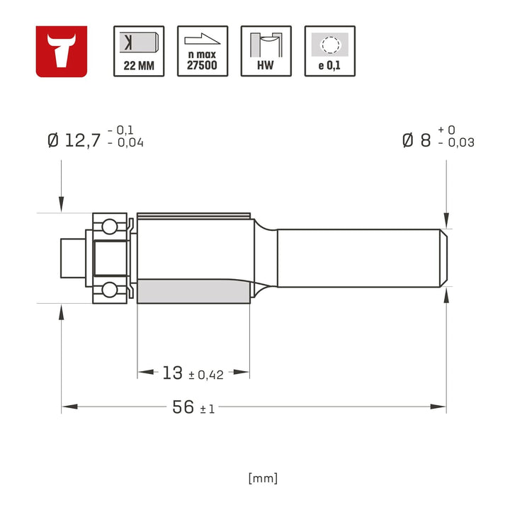 STIER Bündigfräser D12,7 x L13 x S8 mm HM (HW)