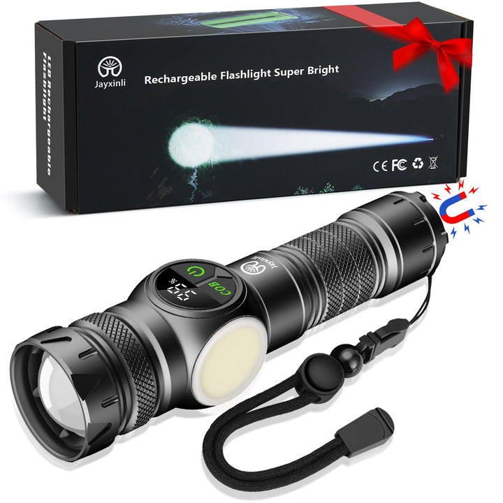 Jayxinli Taschenlampe 500000 Lumen mit Magnet, LED Taschenlampe Usb Aufladbar, Extrem Helle Taschenl
