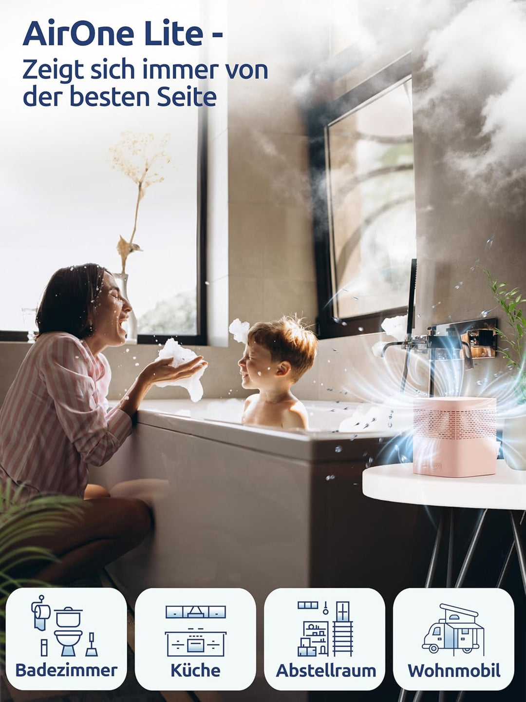 BonAura® AirOne Lite Luftentfeuchter ohne Strom mit 360° Belüftung I Raumentfeuchter mit Ausgiesser