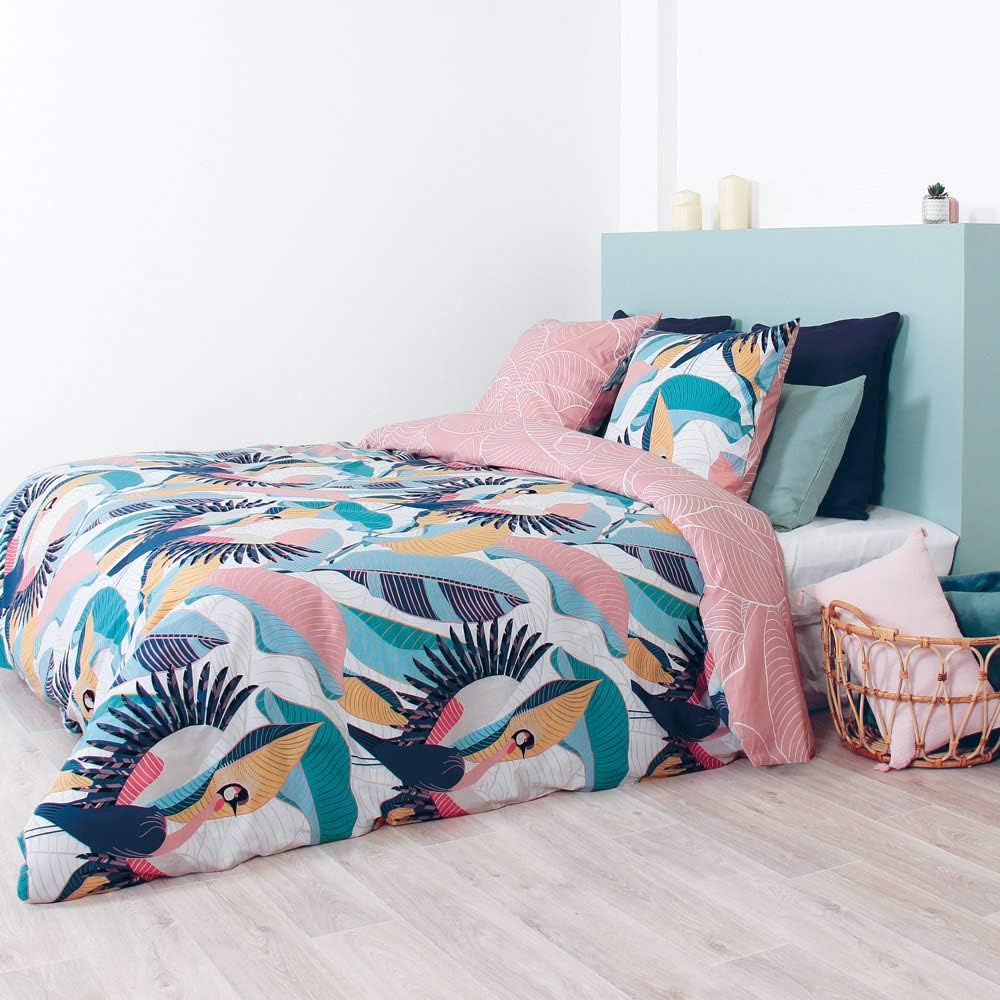 CÔTE DECO Bettwäsche, 220 x 240 cm + 2 Kopfkissenbezüge 63 x 63 cm, Set Bettbezug für Doppelbett, Ro