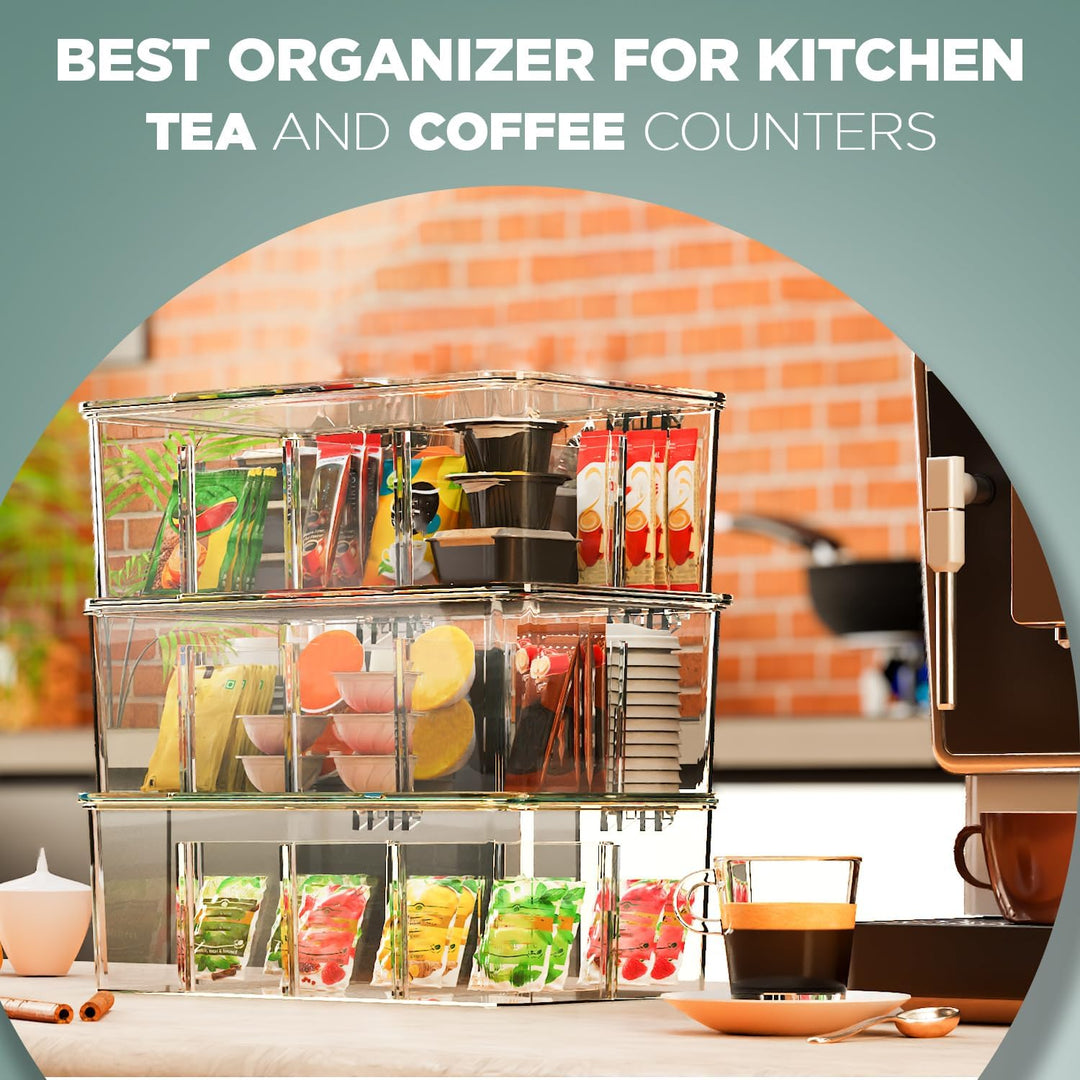 KICHLY Teebeutel Organizer 2er Pack - stapelbar Teebeutel Lagerung Veranstalter mit klaren Deckel Te