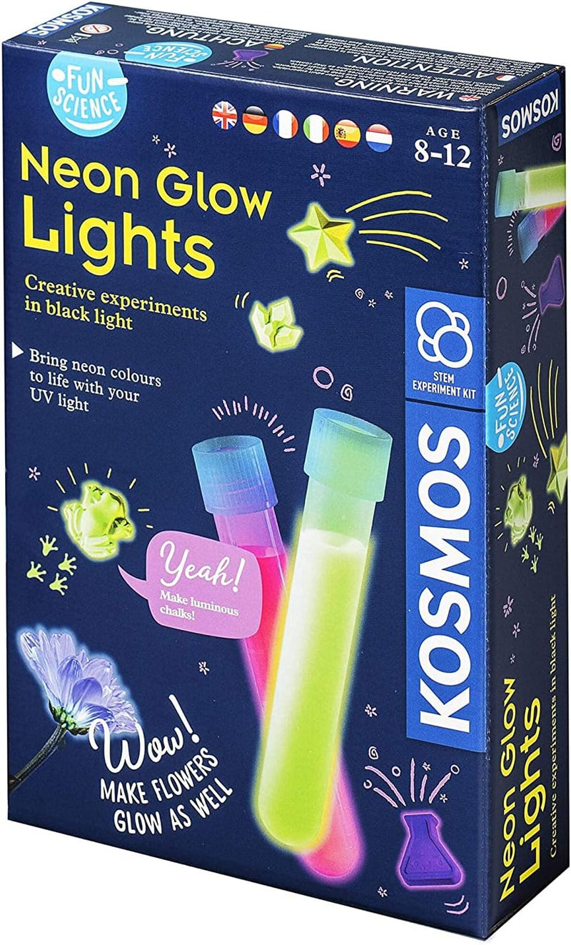 KOSMOS 616830 Fun Science Glow Lights, Neon-Leuchten, Kreative Experimente im Schwarzlicht, Experime