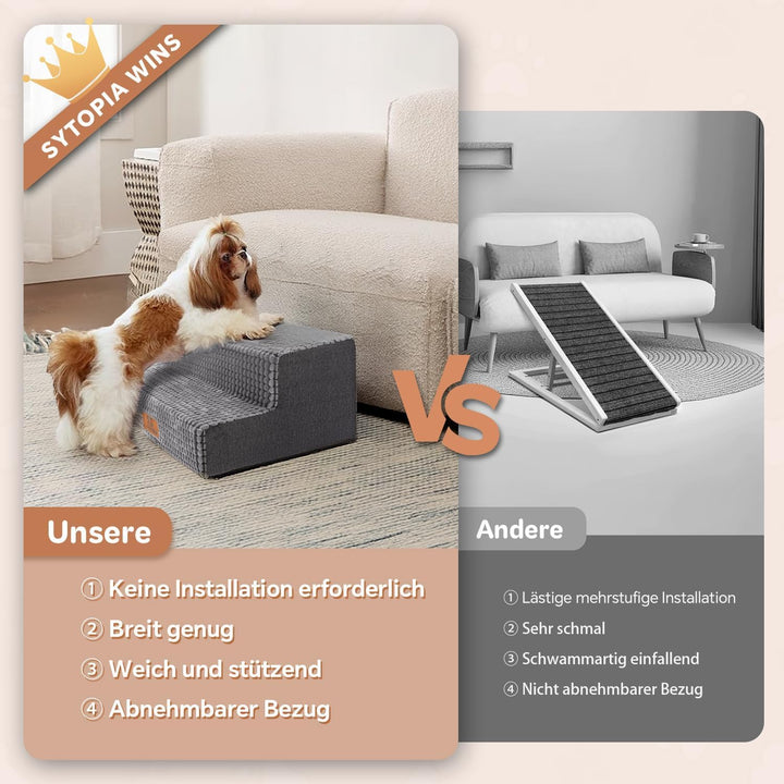 Sytopia Hundetreppe für Kleine Hunde 2 Stufen, Hundetreppe für Bett und Sofa 40cm Hoch, Haustiertrep