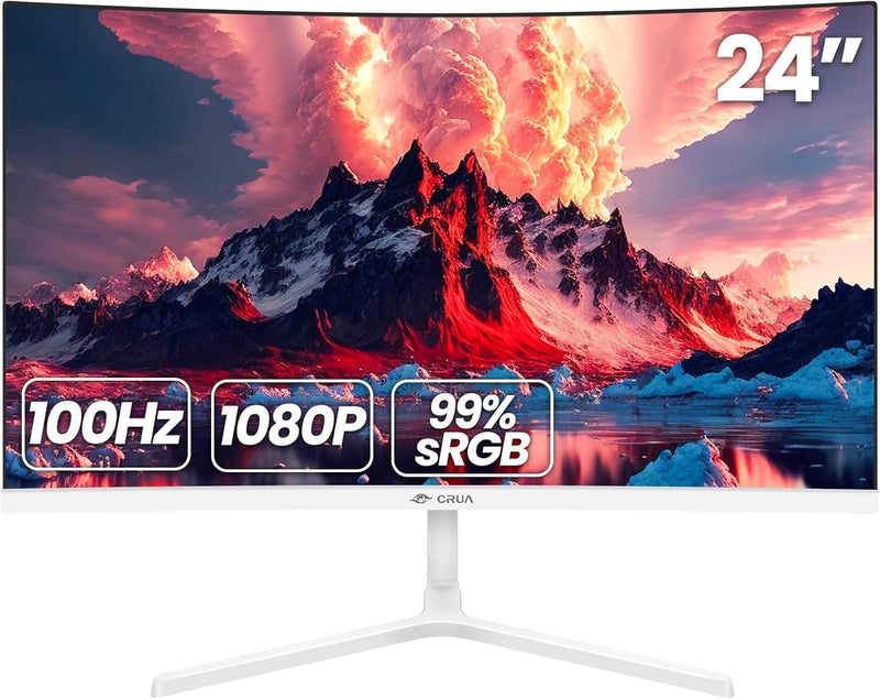 CRUA 24 Zoll Curved-Monitor White FHD (1920×1080p) 2800R 100 Hz 95% sRGB-Farbraum, Computermonitore,