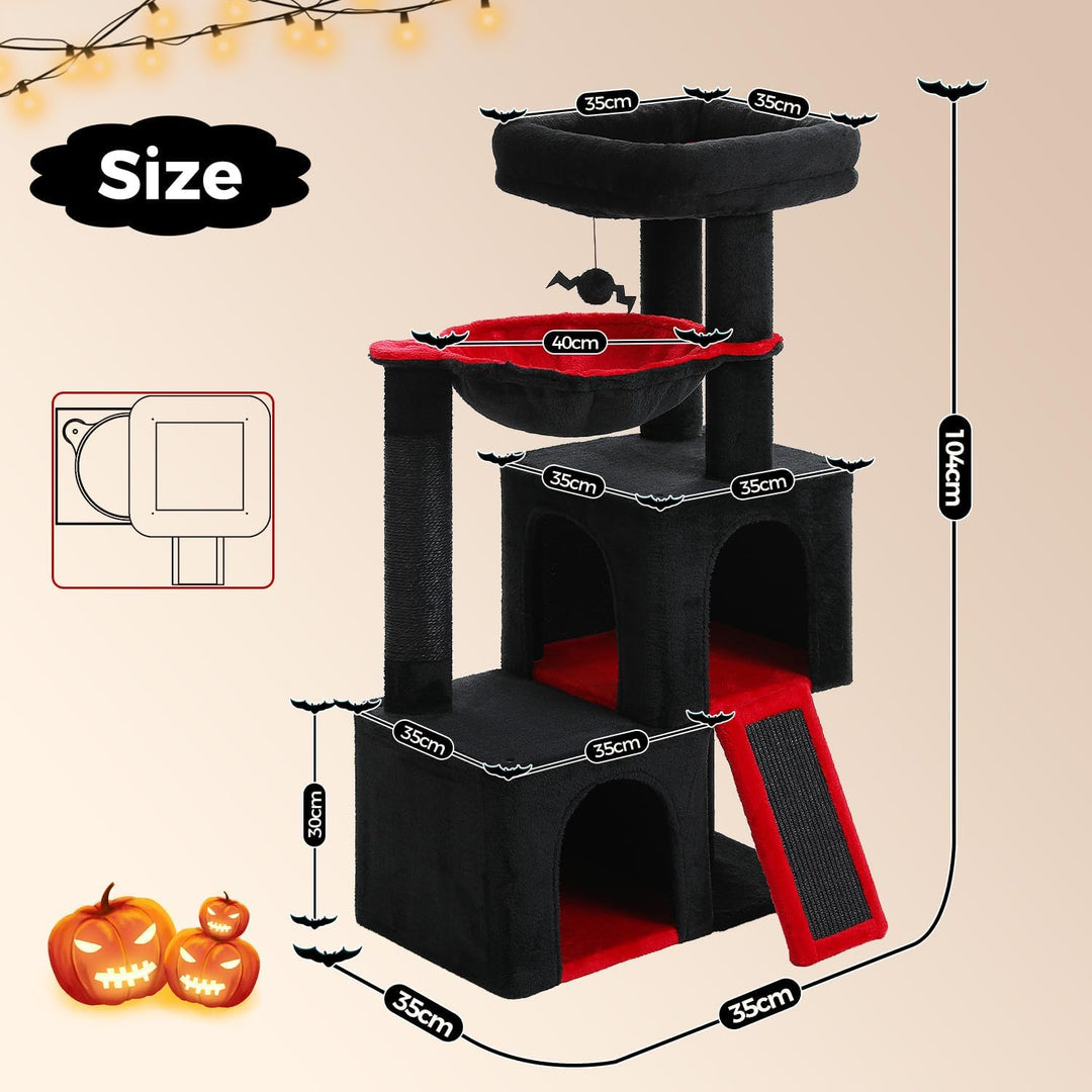 PETEPELA Kratzbaum 104cm Katzenbaum mit 2 geräumigen Höhle für Wohnungskatzen, Katzenhaus mit bequem